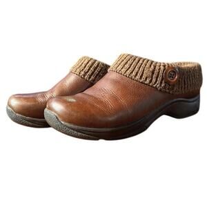 Dansco Kenzie Clogs Brown Leather Women's size 40 US 9-9.5 Knit Top Slip On Shoe